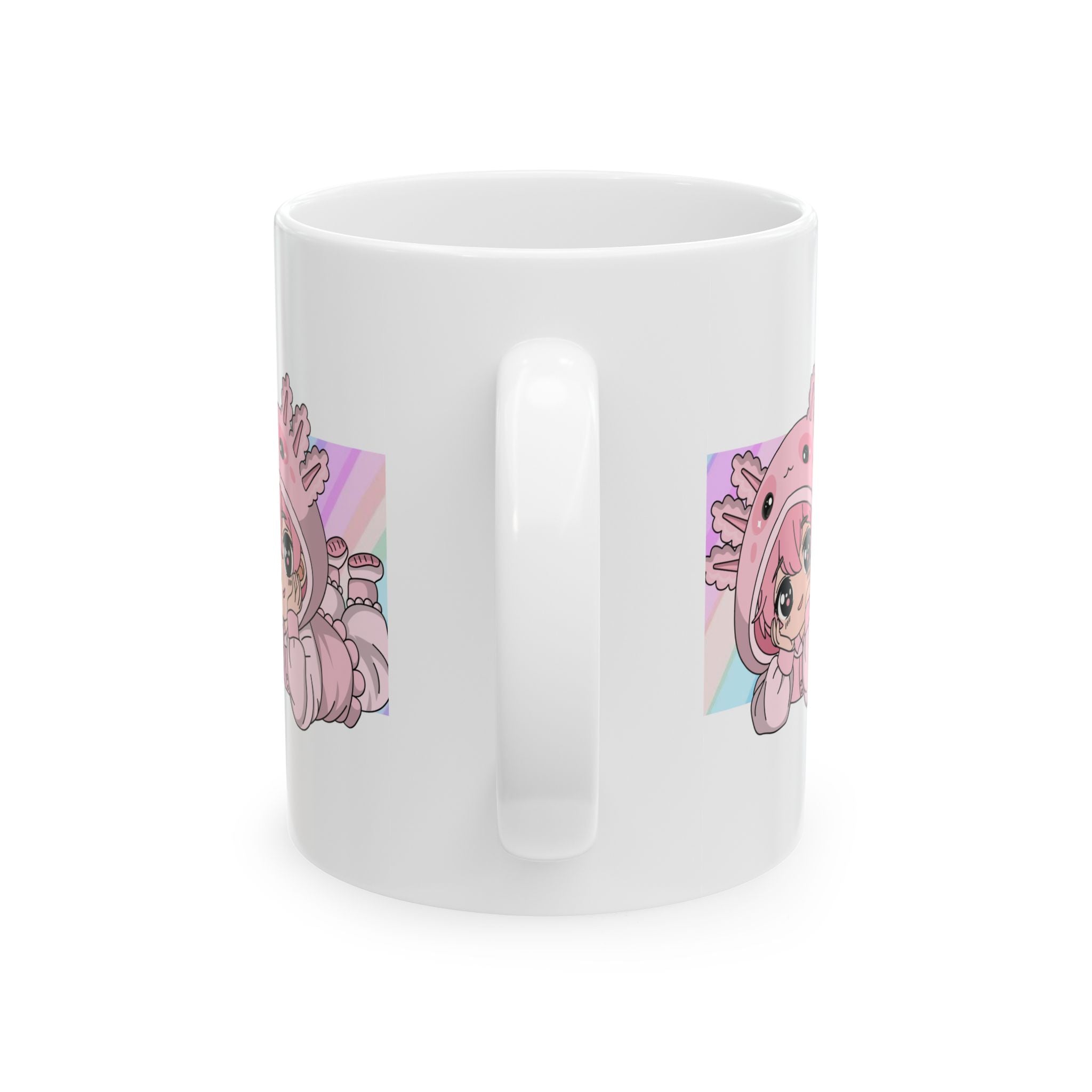 Axolotl Kawaii Ceramic Mug — Cute Pink Anime Girl Design (11oz & 15oz)
