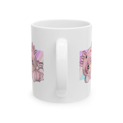 Axolotl Kawaii Ceramic Mug — Cute Pink Anime Girl Design (11oz & 15oz)
