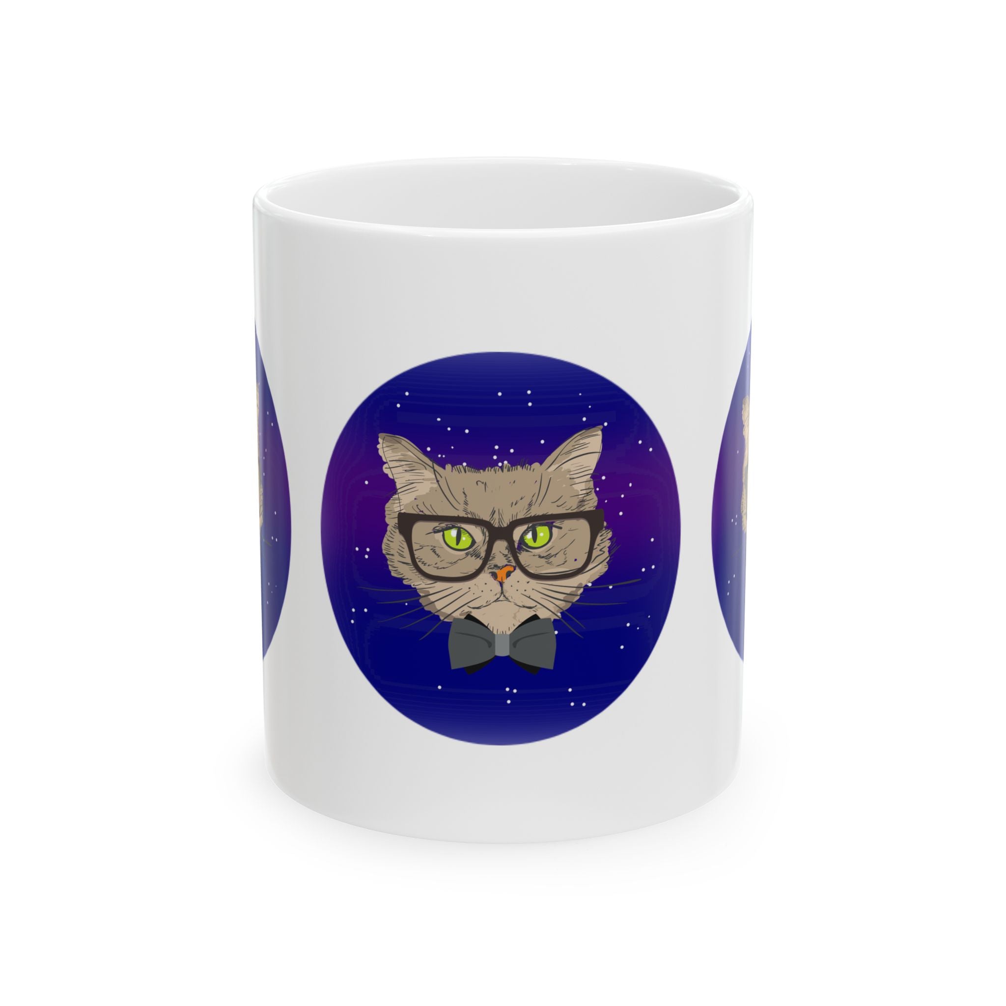 Cat Nerd Ceramic Mug — Geeky Cat with Glasses & Bow Tie (11oz, 15oz)