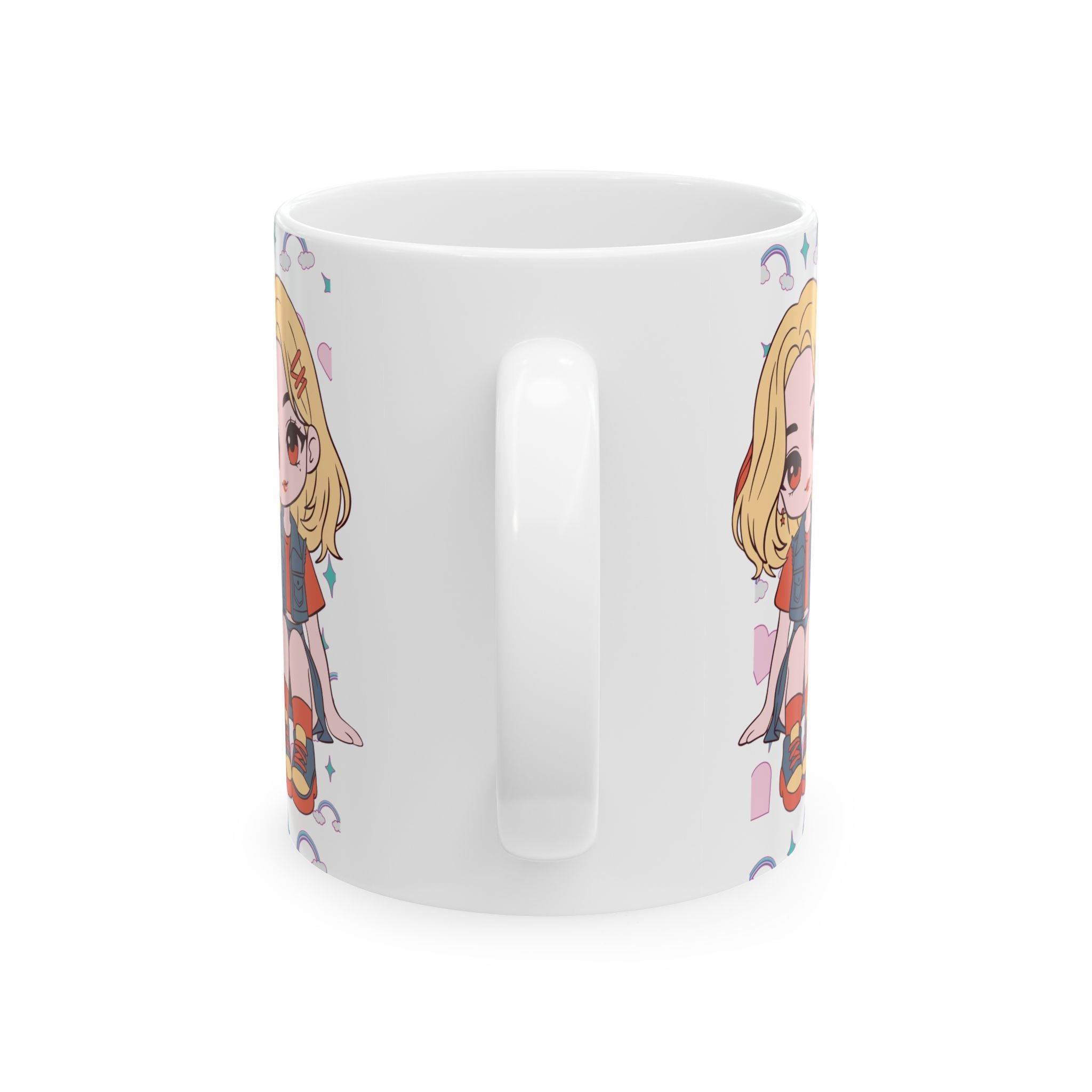 Anime Girl Chibi Ceramic Mug (11oz & 15oz) – Cute Kawaii Character Coffee Cup