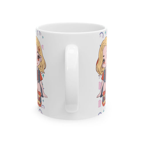 Anime Girl Chibi Ceramic Mug (11oz & 15oz) – Cute Kawaii Character Coffee Cup