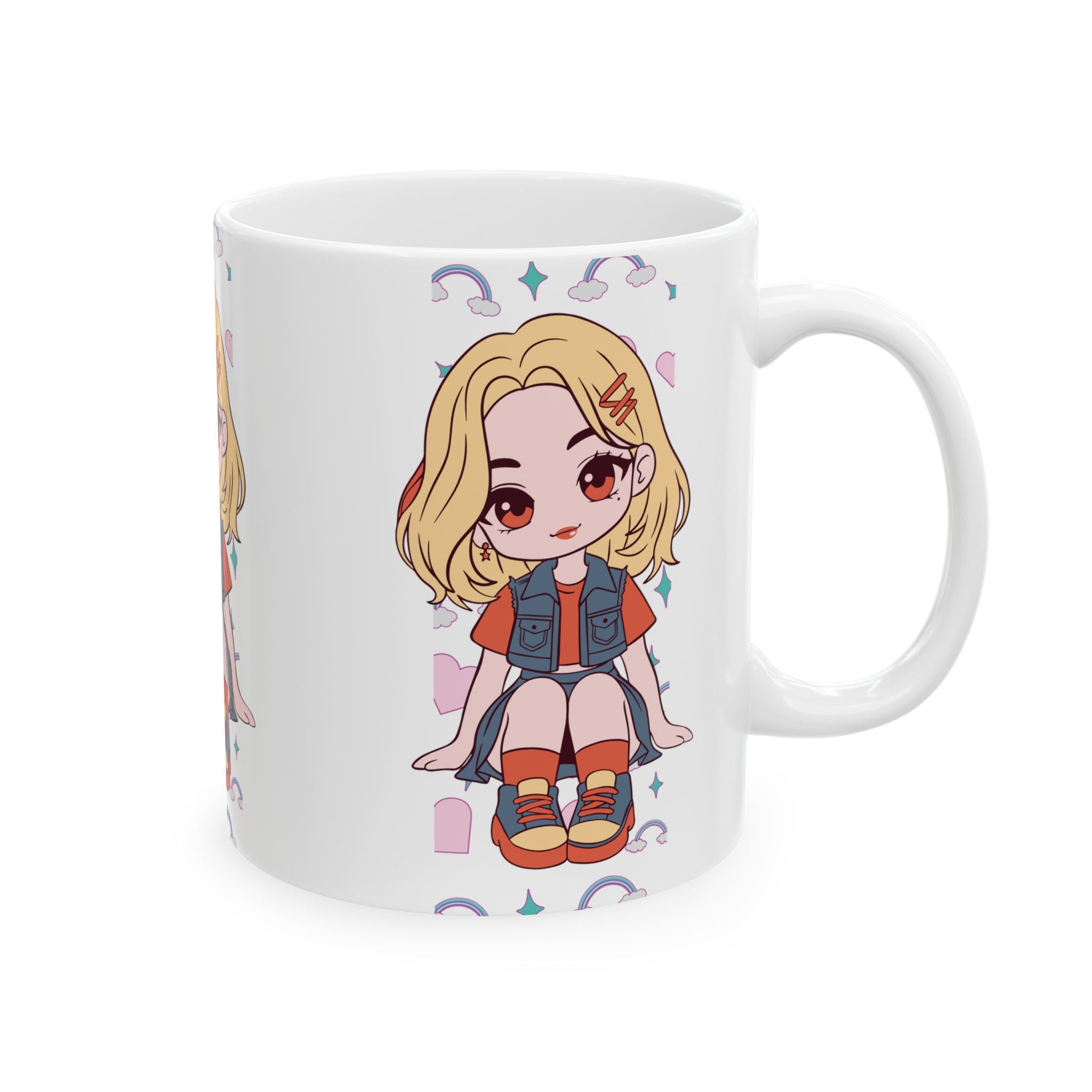 Anime Girl Chibi Ceramic Mug (11oz & 15oz) – Cute Kawaii Character Coffee Cup