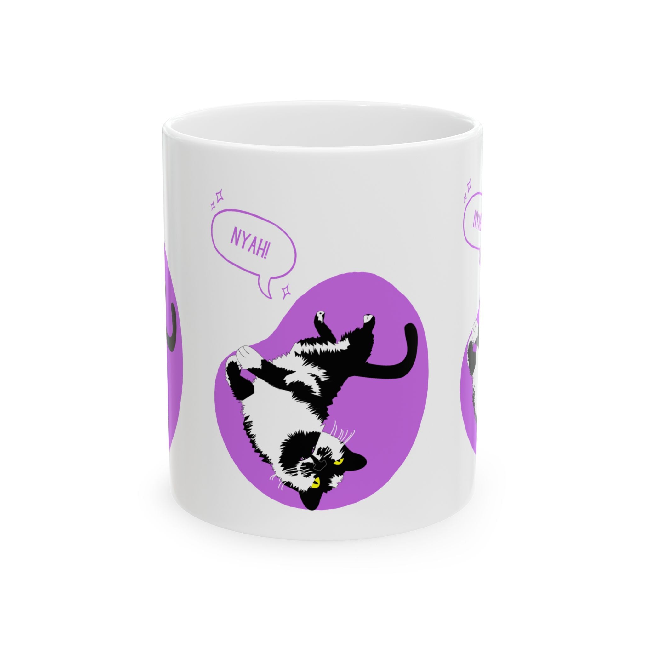 Cat Mug - Playful "Nyah" Tuxedo Cat Coffee Cup (11oz & 15oz)