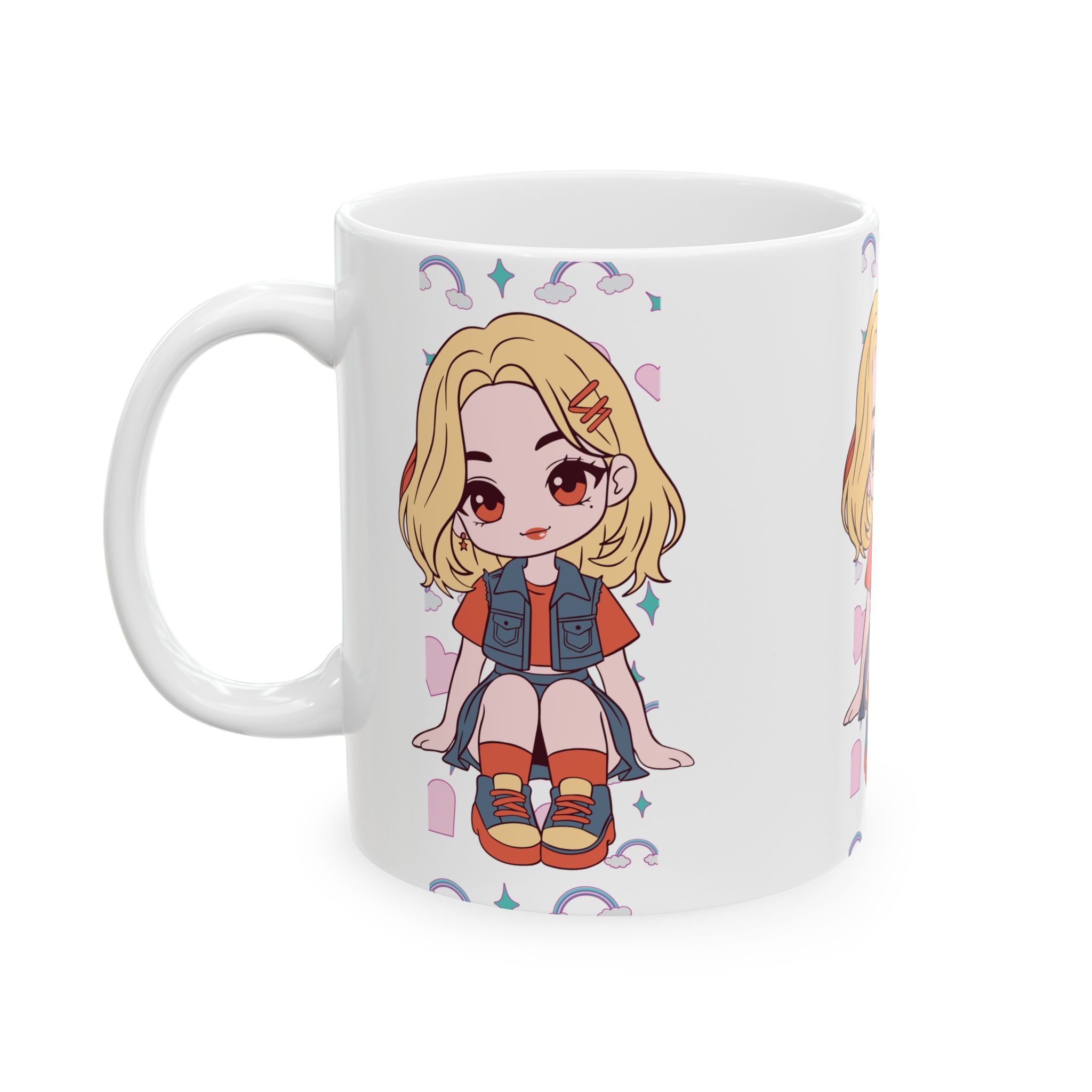 Anime Girl Chibi Ceramic Mug (11oz & 15oz) – Cute Kawaii Character Coffee Cup