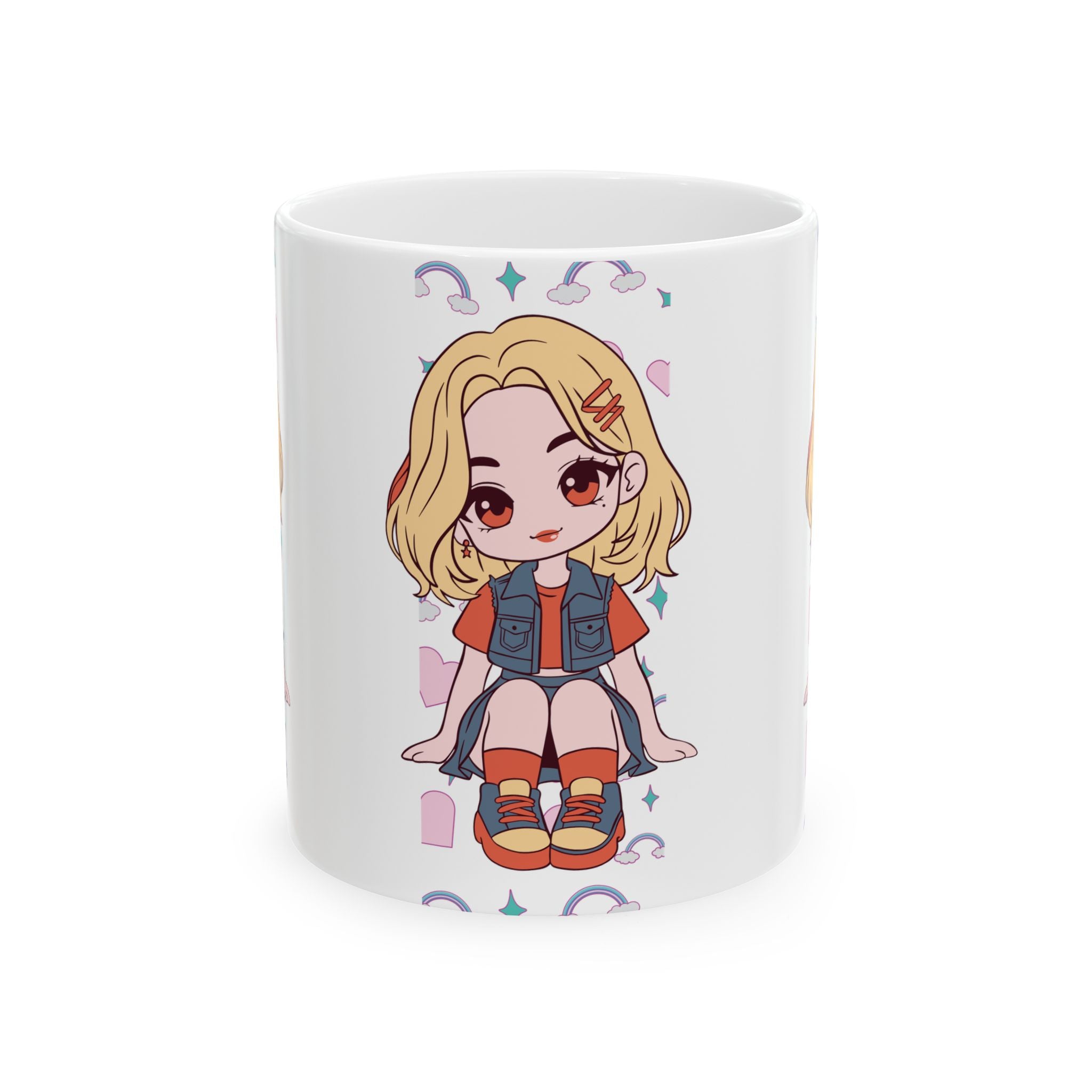 Anime Girl Chibi Ceramic Mug (11oz & 15oz) – Cute Kawaii Character Coffee Cup