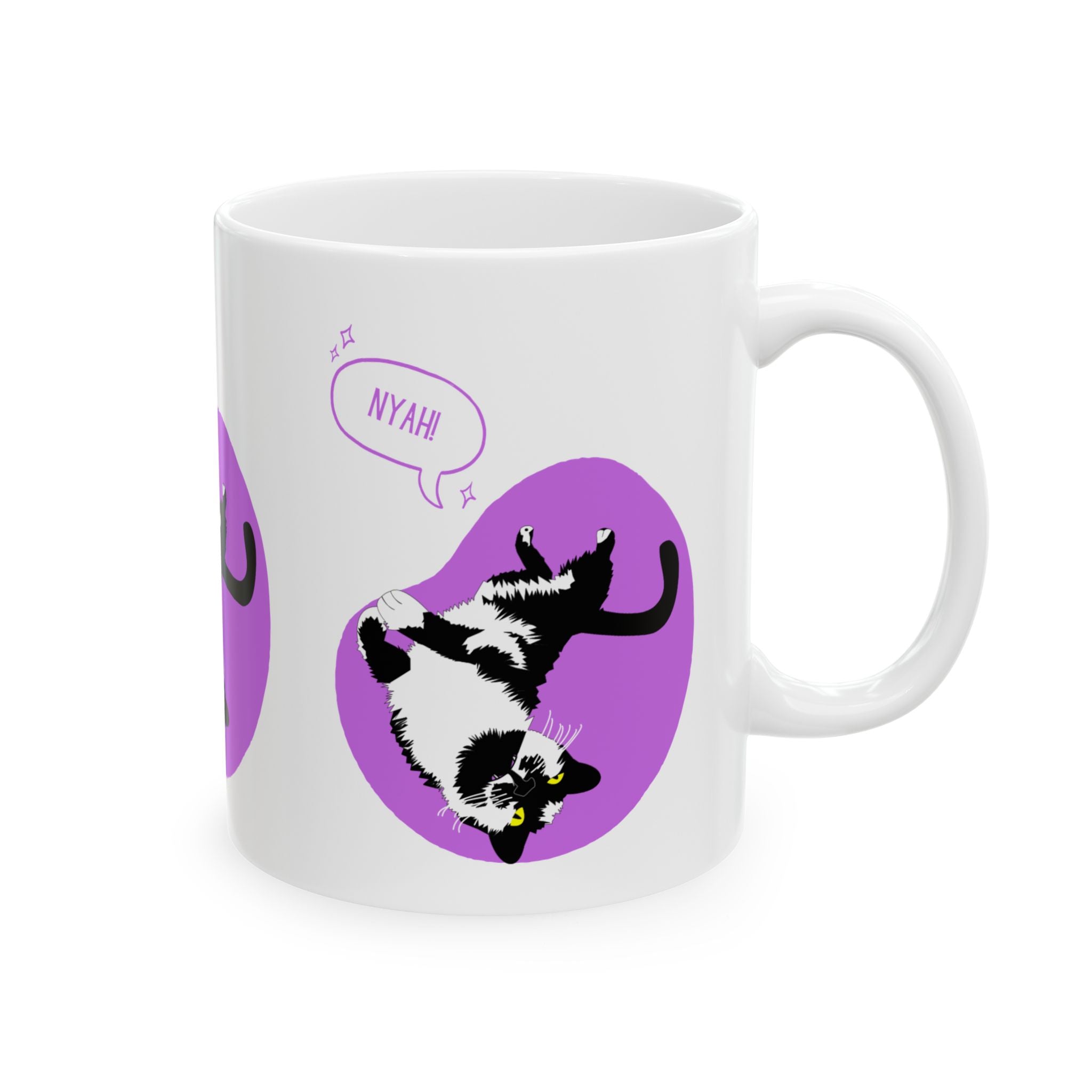 Cat Mug - Playful "Nyah" Tuxedo Cat Coffee Cup (11oz & 15oz)