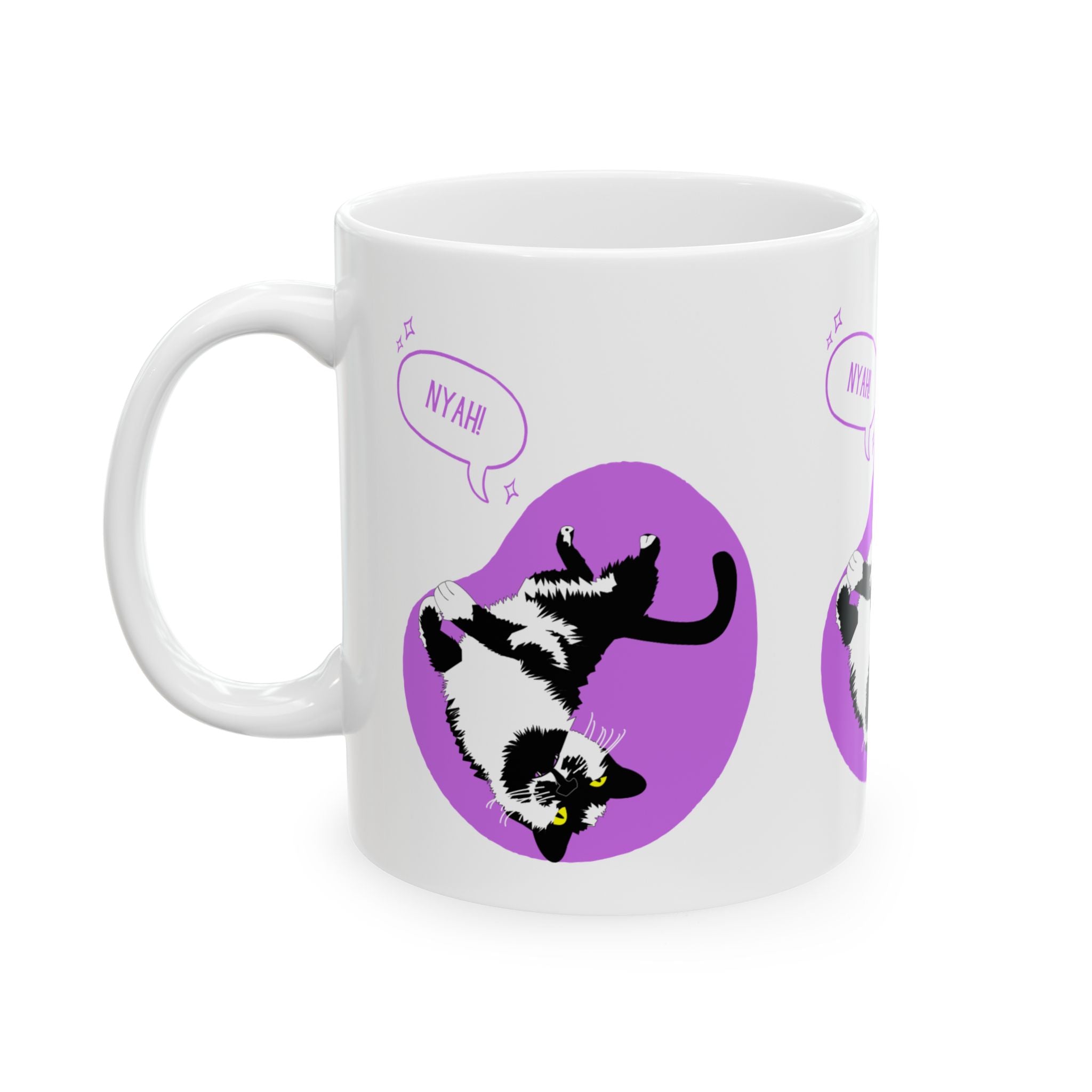 Cat Mug - Playful "Nyah" Tuxedo Cat Coffee Cup (11oz & 15oz)
