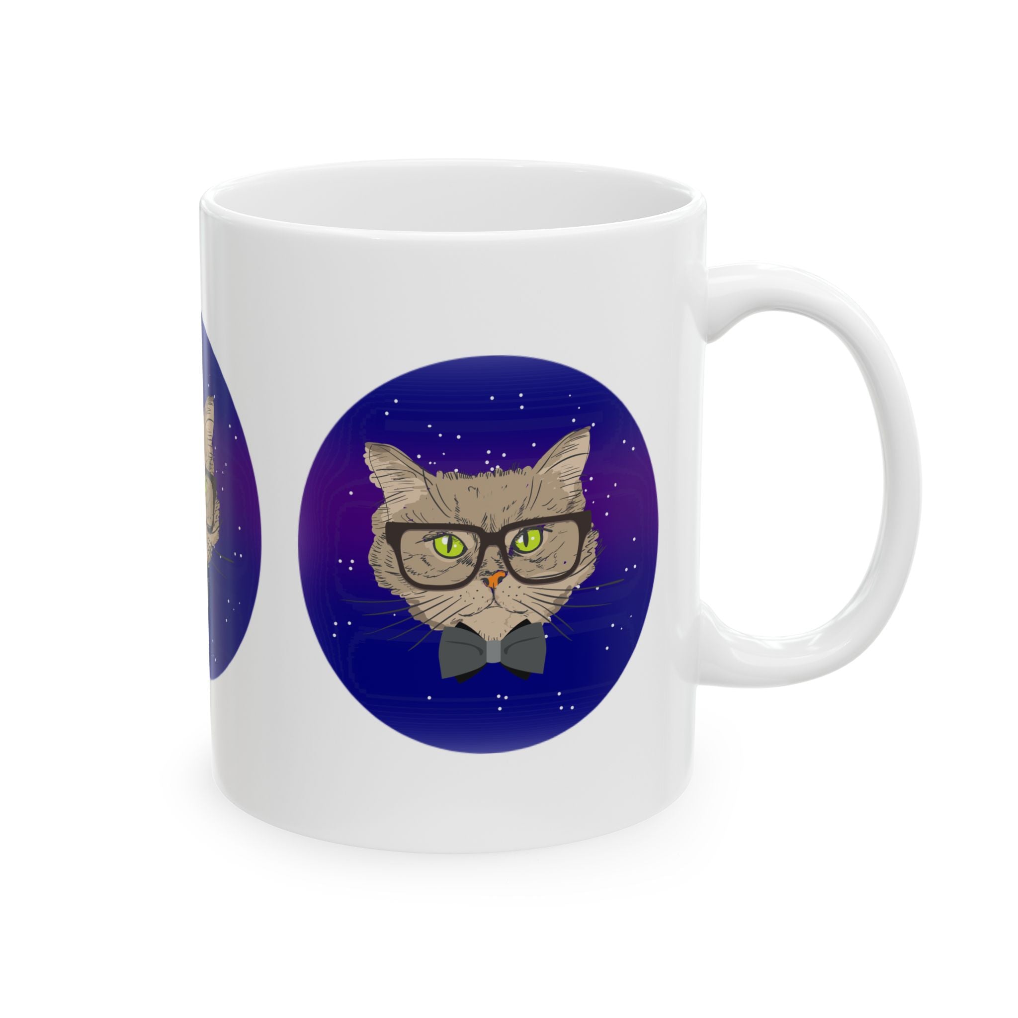 Cat Nerd Ceramic Mug — Geeky Cat with Glasses & Bow Tie (11oz, 15oz)